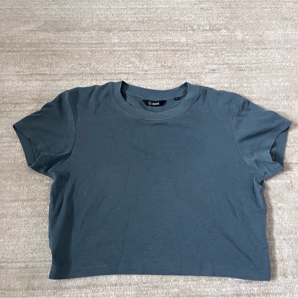 Cuts Womens Slate Blue Cropped Crewneck Tee